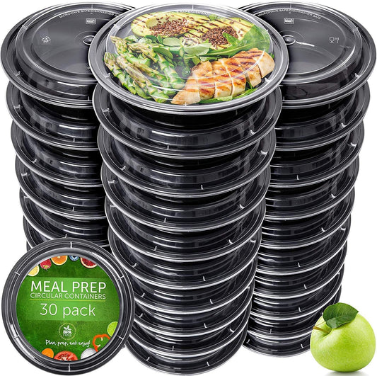 Meal Prep Containers - Dishwasher-Safe Plastic Bowls with Lids - Freezer & Microwave-Safe Food Storage Containers with Lids - Portion-Control Meal Prep Bowls - 30 Pack, 24 Oz, Black